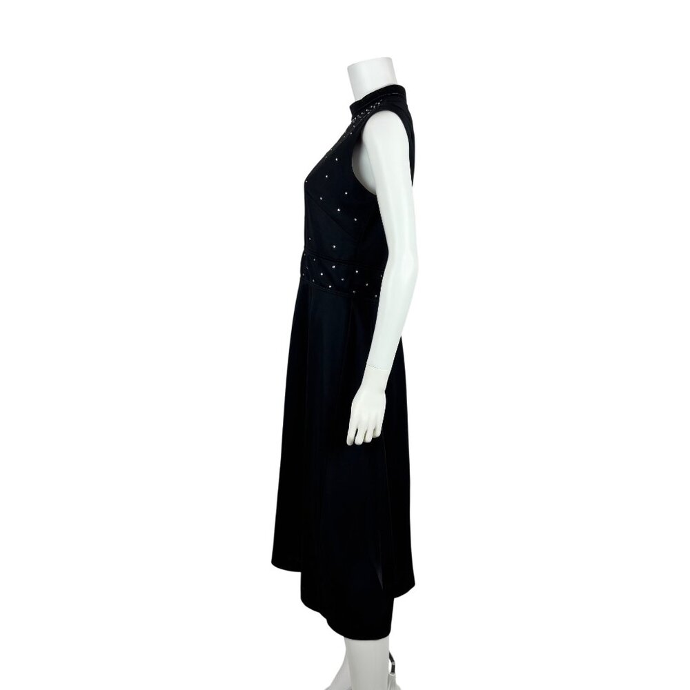 Vintage 70s Cocktail Dress Womens Medium Black Knit Silver Rhinestone Dolly Part - Picture 9 of 11